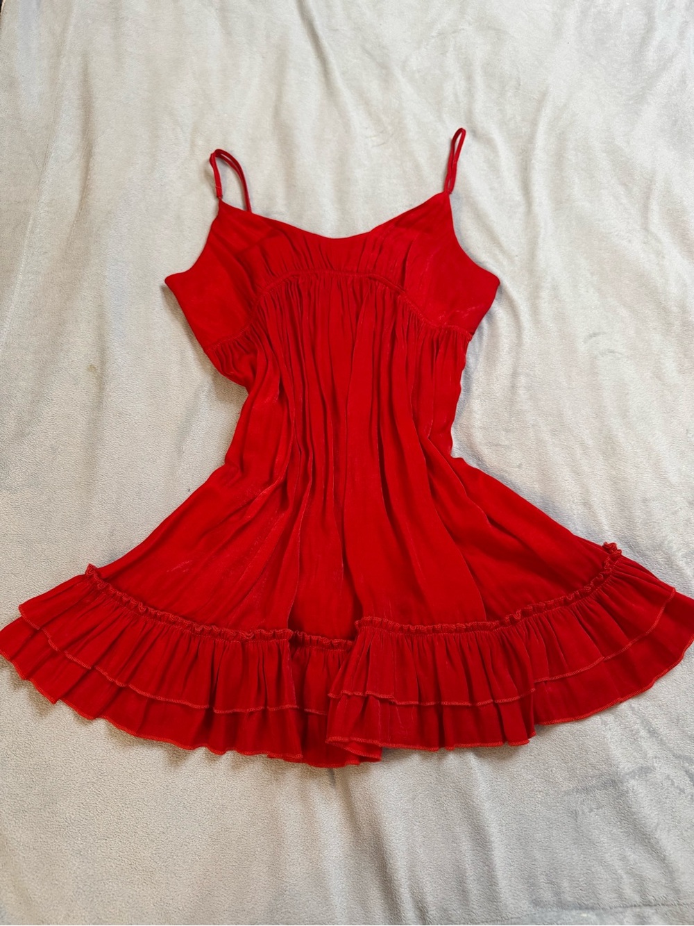 Source Unknown Red Ruffled Slip Mini Dress